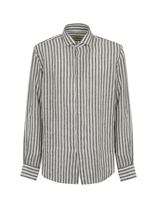 Camicia in lino a righe Marrone/Bianco Xacus | 81221 748ML005